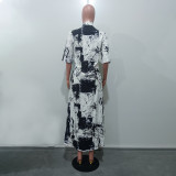 Print Loose Lapel Short Sleeve Maxi Dress OD-D8697