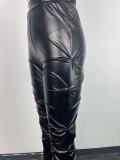 Skinny Side Pleat Split PU Leather Trousers GWDS-240796
