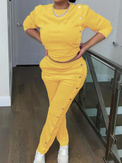 Solid Color Long Sleeve Sweatshirt Two Piece Pants Set GWDS-240705