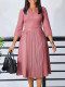 Solid Color Pleated 3/4 Sleeve Midi Dress GATE-D529