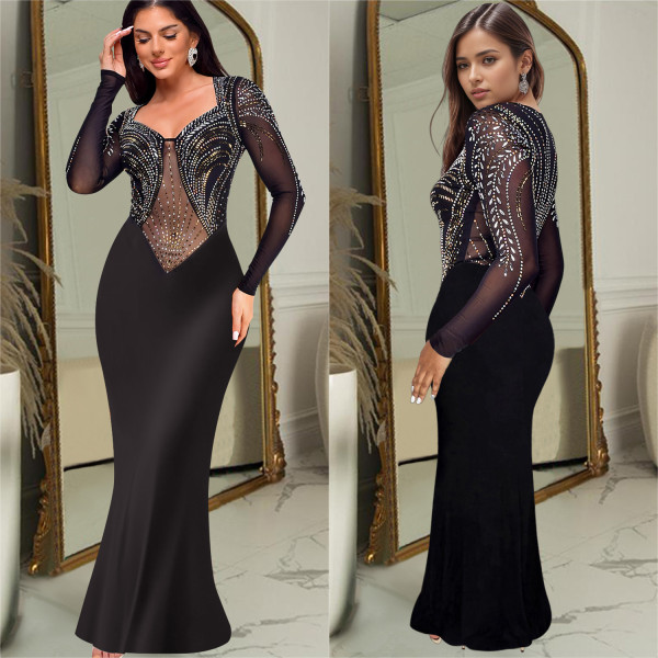 Hot Drill Long Sleeve Slim Maxi Dress GFYX-C7042