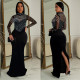 Solid Color Hot Drill Long Sleeve Maxi Dress GFYX-C7043