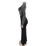Solid Color Hot Drill Long Sleeve Maxi Dress GFYX-C7043