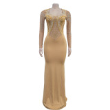 Hot Drill Long Sleeve Slim Maxi Dress GFYX-C7042