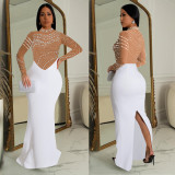 Solid Color Hot Drill Long Sleeve Maxi Dress GFYX-C7043