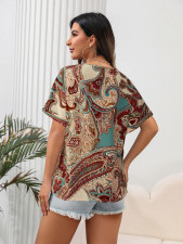 V Neck Short Sleeve Print T Shirt GMES-S1036
