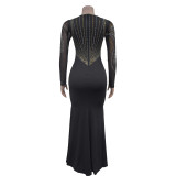 Hot Drill Long Sleeve Slim Maxi Dress GFYX-C7042