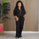 Solid Loose Zipper Drawstring Pants Sport 2-Piece Set BGN-331