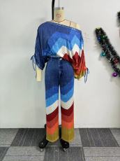 Printed Loose Bat Sleeve Tops Pants Two Piece Set NY-10888