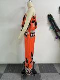 Printed Slash Shoulder Irregular Split Wide Leg Jumpsuit NY-10885