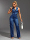 Wash Halter Denim Loose Jumpsuit LX-3577