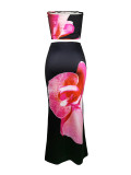 Floral Printed Tube Top Long Skirt Two Piece Set LM-8381