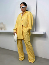 Lapel Long Sleeve Stripe Shirt Two Piece Pants Set MIL-063