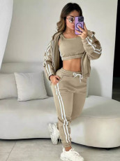 Fashion Hooded Padded Vest Sport Three Piece Pants Set JRF-3766
