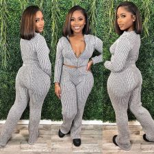 Knit Sweater Zipper Casual Pants Set NYF-8179