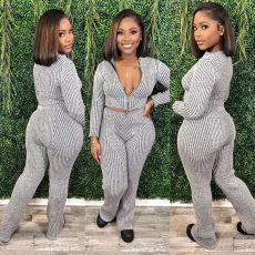 Knit Sweater Zipper Casual Pants Set NYF-8179