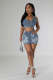 Cross Embroidery Casual Denim Two Piece Skirts Set LX-6021