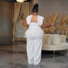 Plus Size Solid Color Wide Lege Jumpsuit NY-10889