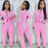 Knit Sweater Zipper Casual Pants Set NYF-8179