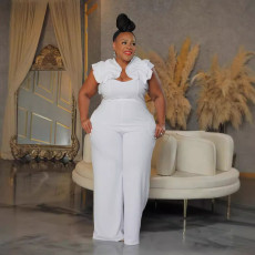 Plus Size Solid Color Wide Lege Jumpsuit NY-10889