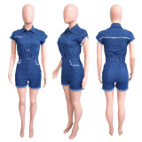 Short Sleeve Lapel Denim Romper LX-6987