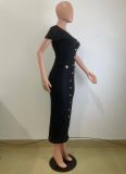 Vintage Knit Short Sleeve Midi Dress QODY-6048 