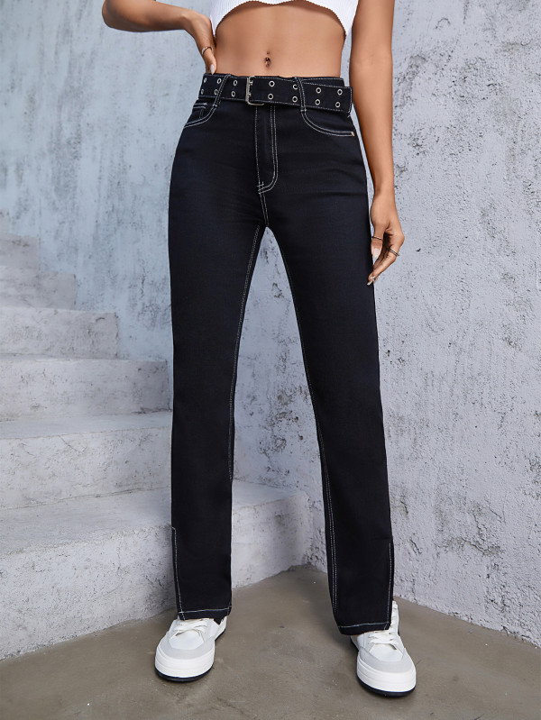 Caual Belt Split Fashion Jeans GZHY-70055