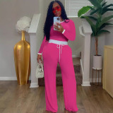 Ribbed Color Clash Long Sleeve Pants Two Piece Set HNIF-2421