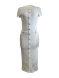 Vintage Knit Short Sleeve Midi Dress QODY-6048 