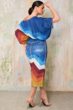 Printed Bat Sleeve Top Split Skirt Two Piece Set NY-10867