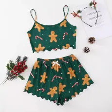 Christmas Prints Summer Vest Lounge Wear Short Set GXMB-9586