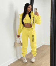 Letter Print Padded Sweatshirt Hooded Sport Pants Set OUQF-6210