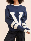Color Block Letter Print Knits Sweatshirt GWDS-0403