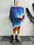 Printed Bat Sleeve Top Split Skirt Two Piece Set NY-10867