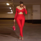 Lapel Twist Hollow Out Long Sleeve Jumpsuit ASL-6755
