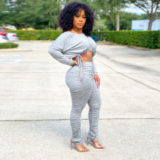 Fashion Long Sleeve Solid Color Two Piece Pants Set HNIF-9060