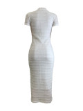 Vintage Knit Short Sleeve Midi Dress QODY-6048 