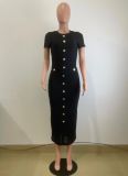 Vintage Knit Short Sleeve Midi Dress QODY-6048 
