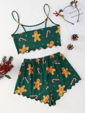 Christmas Prints Summer Vest Lounge Wear Short Set GXMB-9586
