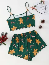 Christmas Prints Summer Vest Lounge Wear Short Set GXMB-9586