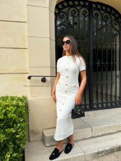 Vintage Knit Short Sleeve Midi Dress QODY-6048 