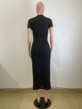 Vintage Knit Short Sleeve Midi Dress QODY-6048 