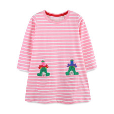 Kids Girl Cartoon Embroidery Round Neck Dress GASD-1519