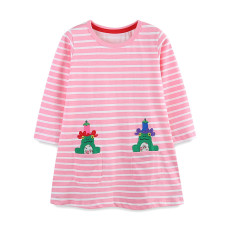 Kids Girl Cartoon Embroidery Round Neck Dress GASD-1519