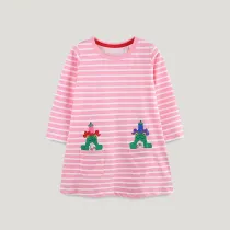 Kids Girl Cartoon Embroidery Round Neck Dress GASD-1519