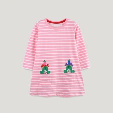 Kids Girl Cartoon Embroidery Round Neck Dress GASD-1519