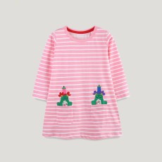 Kids Girl Cartoon Embroidery Round Neck Dress GASD-1519