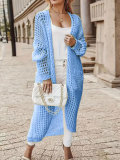 Plus Size Solid Long Hollow Out Sweater Cardigan Jacket FSXF-633