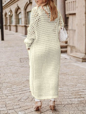 Plus Size Solid Long Hollow Out Sweater Cardigan Jacket FSXF-633