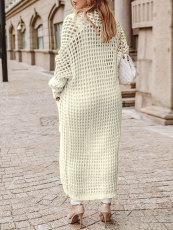 Plus Size Solid Long Hollow Out Sweater Cardigan Jacket FSXF-633